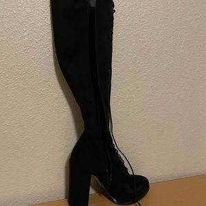 Guess Knee High Black Boots Platform Heels